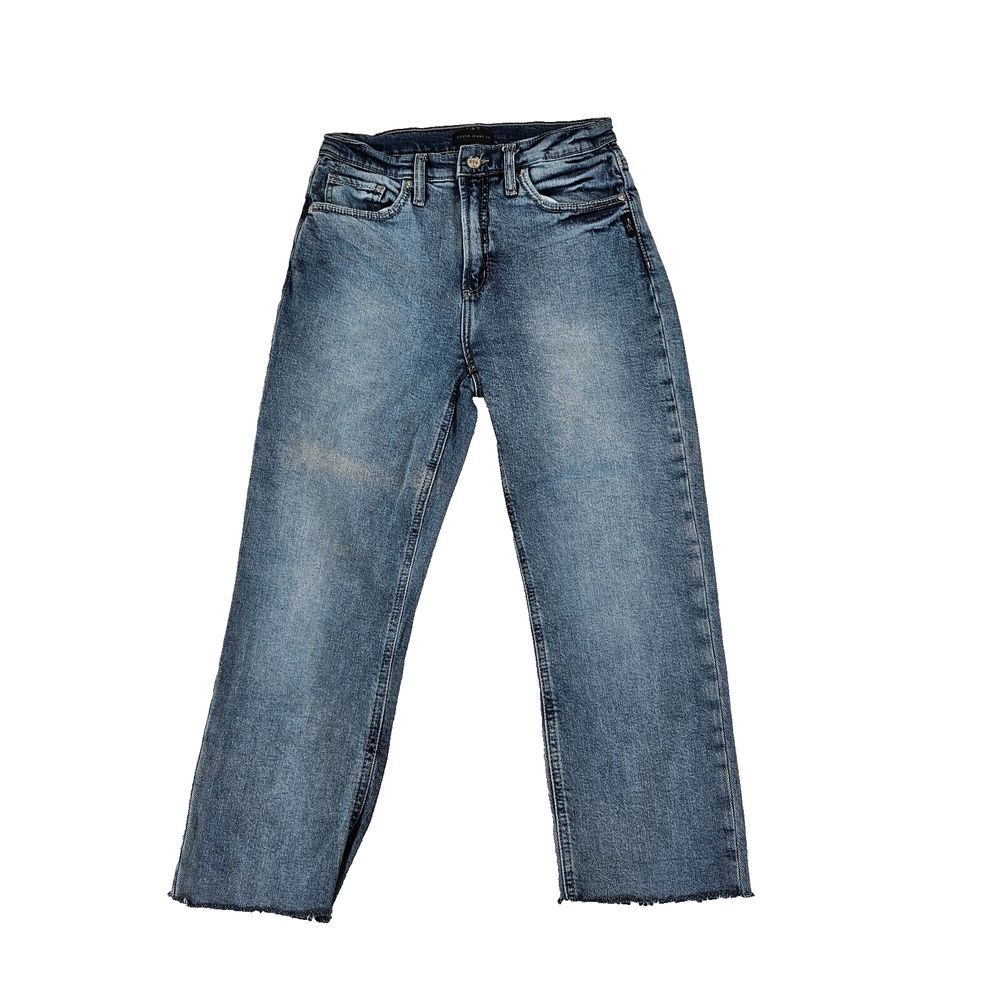 Silver 90's Boyfriend Crop Jeans Womens 27 Blue‎ Mom Loose Raw Hem Faded Denim